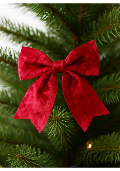 Yılbaşı Ağaç Süsü Kadife Fiyonk Asmalı Dekor Süsü Kırmızı 19 cm