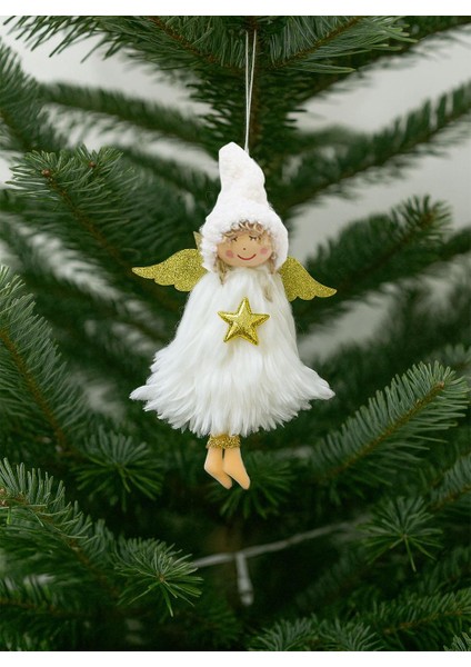 Yılbaşı Ağaç Süsü Melek Kanatlı Peri Kızı Asılabilir Dekoratif Süs Beyaz 18 cm