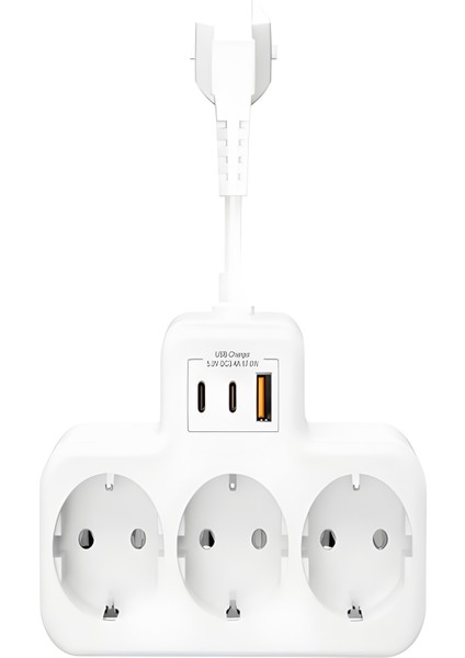 3680W 3.4A 2xusb 1xtype-C Alman Akım Korumalı Saf Bakır 3’lü Priz Çoklayıcı 1050J