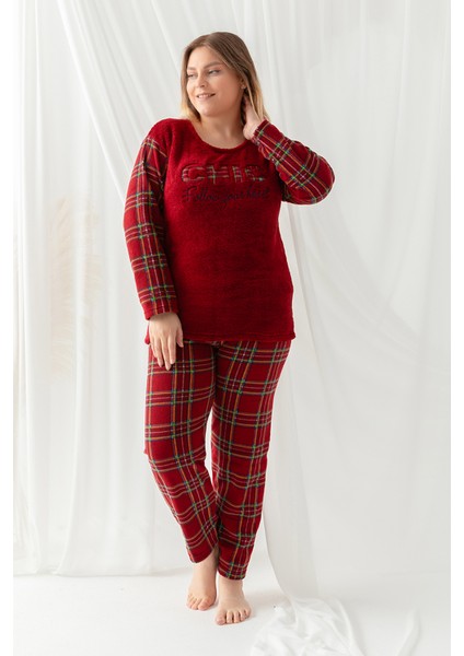 Büyük Beden Peluş Polar Pijama Takımı- Kışlık Büyük Beden Kadın Pijama fiyatları