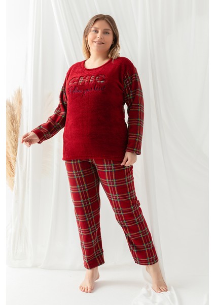 Büyük Beden Peluş Polar Pijama Takımı- Kışlık Büyük Beden Kadın Pijama modelleri