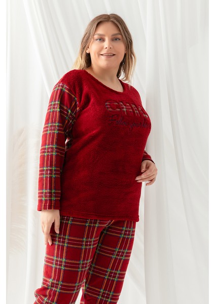 Büyük Beden Peluş Polar Pijama Takımı- Kışlık Büyük Beden Kadın Pijama fırsatları