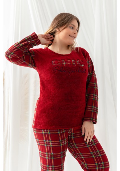 Büyük Beden Peluş Polar Pijama Takımı- Kışlık Büyük Beden Kadın Pijama