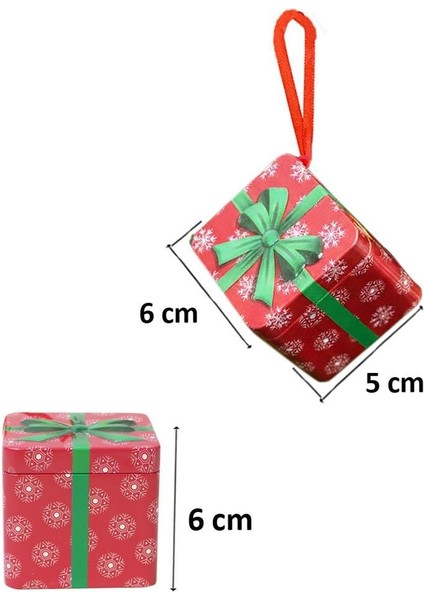 Hediye Paketi Şeklinde Yılbaşı Ağaç Süsü Metal Hediye Kutusu Kırmızı 6 cm modelleri