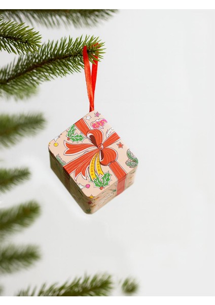 Hediye Paketi Şeklinde Yılbaşı Ağaç Süsü Metal Hediye Kutusu Somon 6 cm