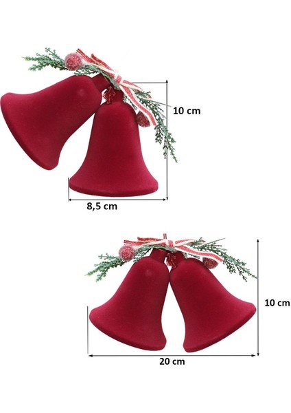 Yılbaşı Ağaç Süsü Kadife Ikili Çan Dekoratif Süsleme Aksesuarı Bordo modelleri