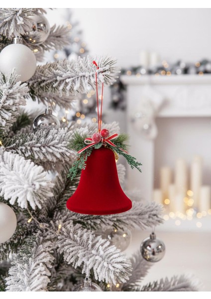 Yılbaşı Ağaç Süsü Kadife Çan Dekoratif Süsleme Aksesuarı Bordo 12 cm