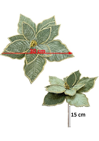 Yılbaşı Ağaç Süsü Ponsetya Atatürk Çiçeği Altın Sim Detaylı Yağ Yeşili 30 cm fiyatları