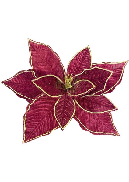 Yılbaşı Ağaç Süsü Ponsetya Atatürk Çiçeği Altın Sim Detaylı Bordo 30 cm fiyatları