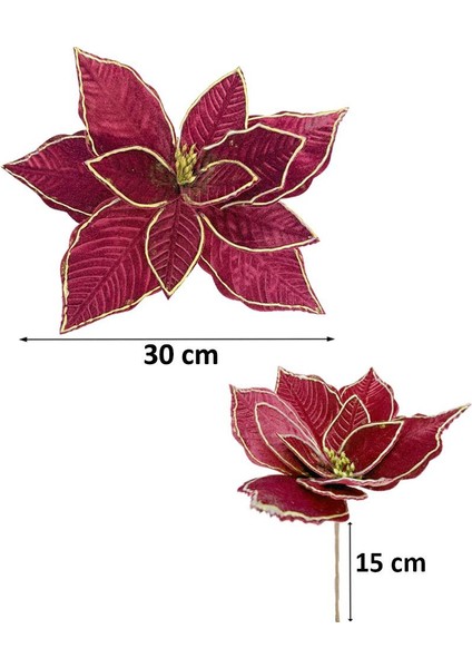 Yılbaşı Ağaç Süsü Ponsetya Atatürk Çiçeği Altın Sim Detaylı Bordo 30 cm modelleri