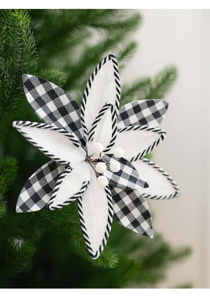 Yılbaşı Ağaç Süsü Ponsetya Atatürk Çiçeği Pötikare Desenli Beyaz 30 cm