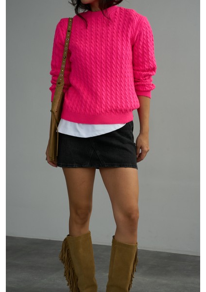 Kadın Bisiklet Yaka Örgü Desenli Triko Kazak fiyatları