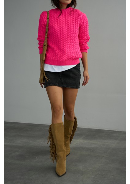 Kadın Bisiklet Yaka Örgü Desenli Triko Kazak modelleri