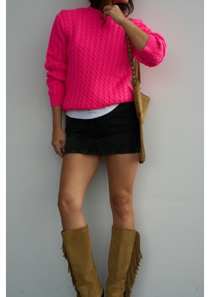 Kadın Bisiklet Yaka Örgü Desenli Triko Kazak indirimleri