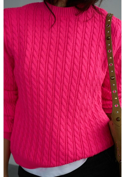 Kadın Bisiklet Yaka Örgü Desenli Triko Kazak