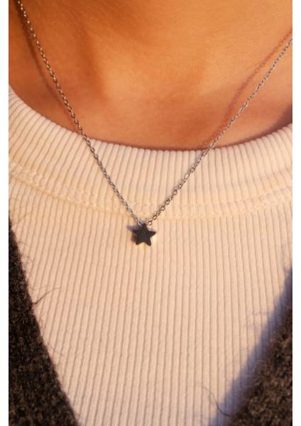 Çelik Minimal Yıldız Kadın Kolye modelleri