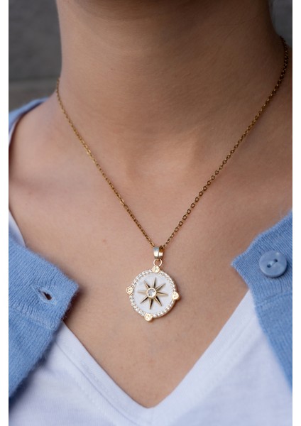 Çelik Kuzey Yıldızı Zirkon Taşlı Kolye modelleri