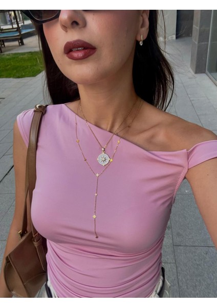 Çelik Kuzey Yıldızı Zirkon Taşlı Kolye indirimleri