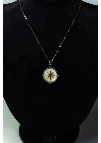 Çelik Kuzey Yıldızı Zirkon Taşlı Kolye