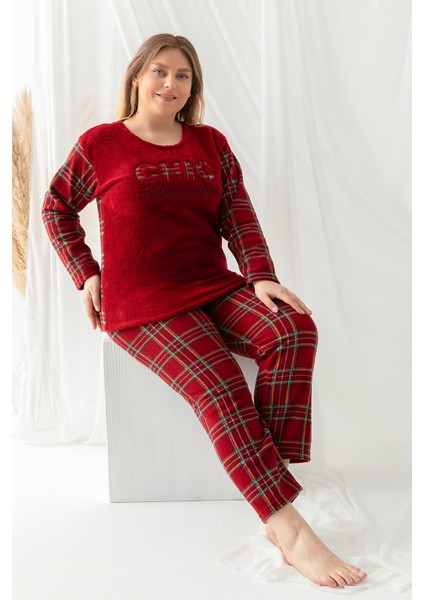 Büyük Beden Peluş Polar Pijama Takımı- Kışlık Büyük Beden Kadın Pijama