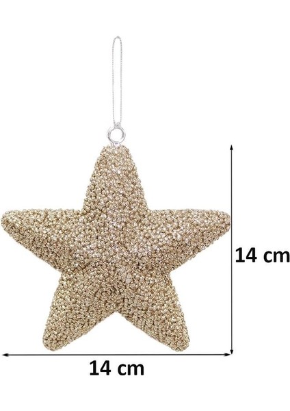 Yılbaşı Ağaç Süsü Kabartma Detaylı Simli Yıldız Dekoratif Süs şampanya 15 cm fiyatları