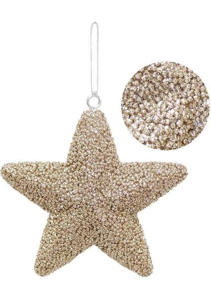 Yılbaşı Ağaç Süsü Kabartma Detaylı Simli Yıldız Dekoratif Süs şampanya 15 cm fırsatları