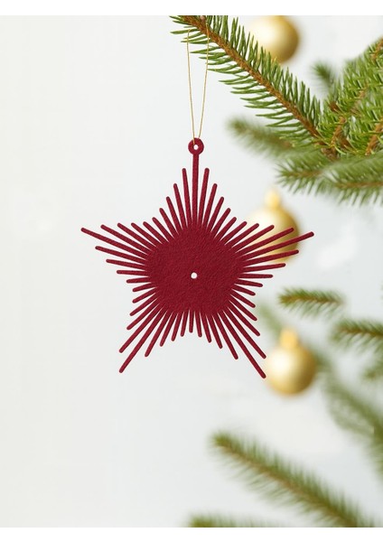 Yılbaşı Ağaç Süsü Kadife Yıldız Dekoratif Süs Bordo 13 cm