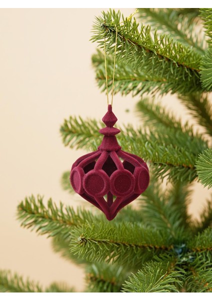 Yılbaşı Ağaç Süsü Kadife Damla Form Dekoratif Asılabilir Süs Bordo 11 cm