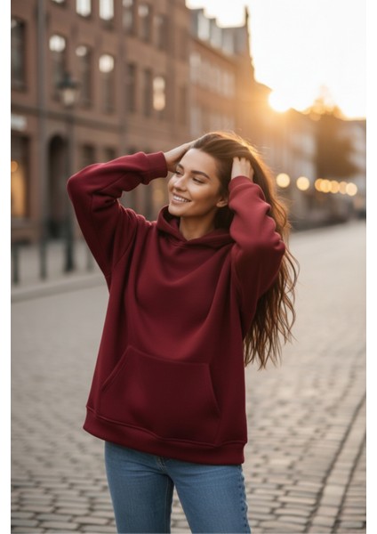 Kadın Oversize % 100 Pamuk Içi Polarlı Yumuşak Dokulu Basic Kapüşonlu Sweatshirt fırsatları