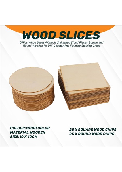 50PCS Ahşap Dilimler 4X4INCH Bitmemiş Ahşap Parçalar Diy Coaster Sanatları Için Kare ve Yuvarlak Ahşap Boyama El Sanatları (Yurt Dışından) fırsatları