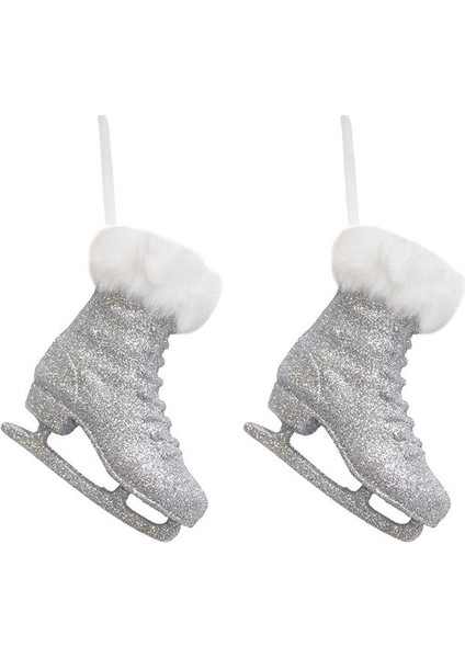 Yılbaşı Ağaç Süsleri Gümüş Simli Kürk Detaylı Dekoratif Paten Süs 12 cm 2'li fiyatları