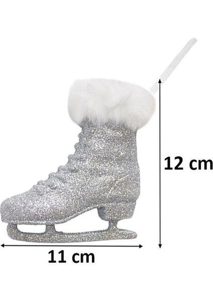 Yılbaşı Ağaç Süsleri Gümüş Simli Kürk Detaylı Dekoratif Paten Süs 12 cm 2'li modelleri