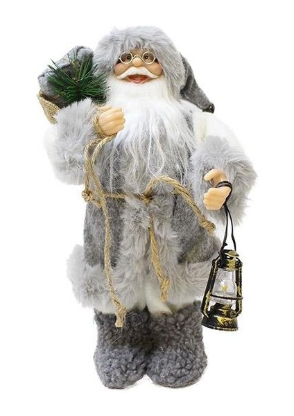 Yılbaşı Dekoru Gri Kürklü Noel Baba Figürlü Süsleme Aksesuarı 30 Cm fırsatları