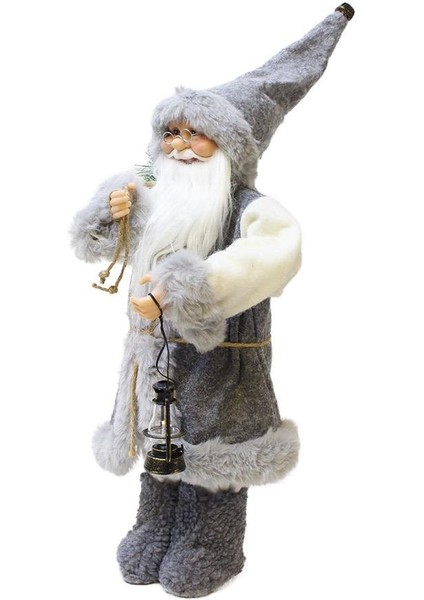 Yılbaşı Dekoru Gri Kürklü Noel Baba Figürlü Süsleme Aksesuarı 45 Cm modelleri