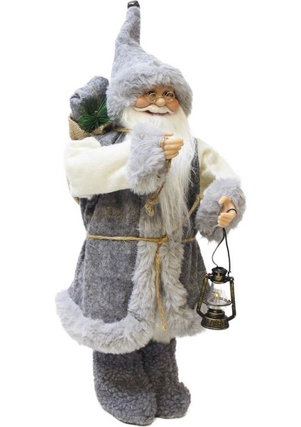 Yılbaşı Dekoru Gri Kürklü Noel Baba Figürlü Süsleme Aksesuarı 45 Cm fırsatları