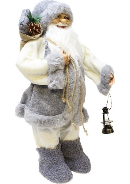 Yılbaşı Dekoru Gri Kürklü Noel Baba Figürlü Süsleme Aksesuarı 60 Cm modelleri