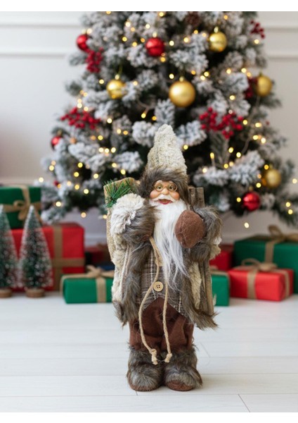 Yılbaşı Dekoru Çuvallı Rustik Noel Baba Figürlü Süsleme Aksesuarı Kahverengi 30 cm