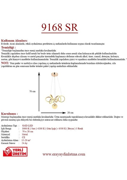 9168-1 Gold Kristal Taşlı LED Avize modelleri