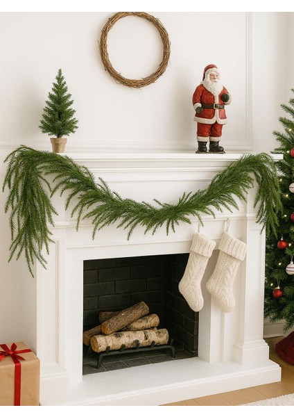 Yılbaşı Dekoru Ince Çam Dalı Garland – Kapı Duvar ve Masa Süsü Yeşil 140 cm