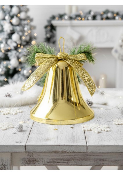 Yılbaşı Dekoru Büyük Boy Çan Dekoratif Süsleme Aksesuarı Altın 28 cm
