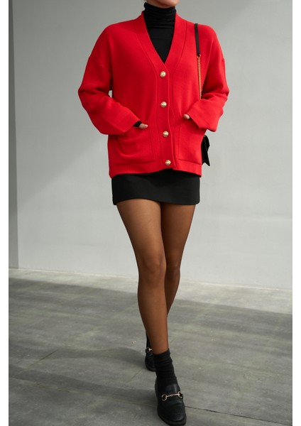 Kadın V Yaka Cep Detaylı Düğmeli Casual Hırka fiyatları