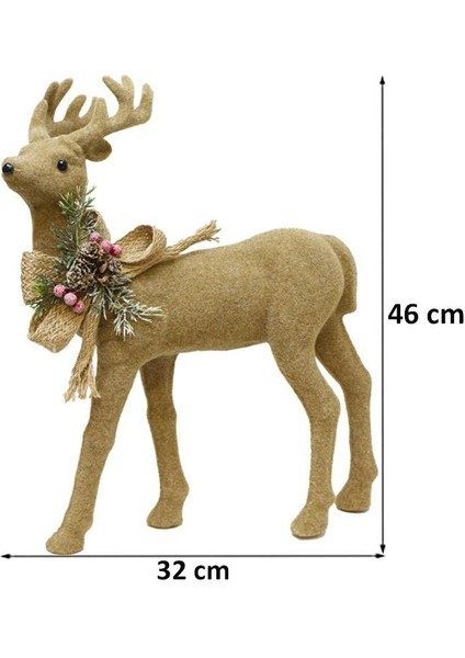 Yılbaşı Dekor Süsü Dekoratif Kurdeleli Flok Kaplama Geyik 32X46 cm fiyatları