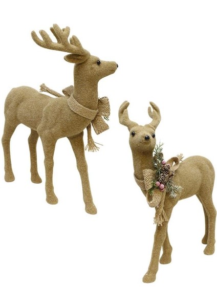 Yılbaşı Dekor Süsü Dekoratif Kurdeleli Flok Kaplama Geyik 32X46 cm modelleri