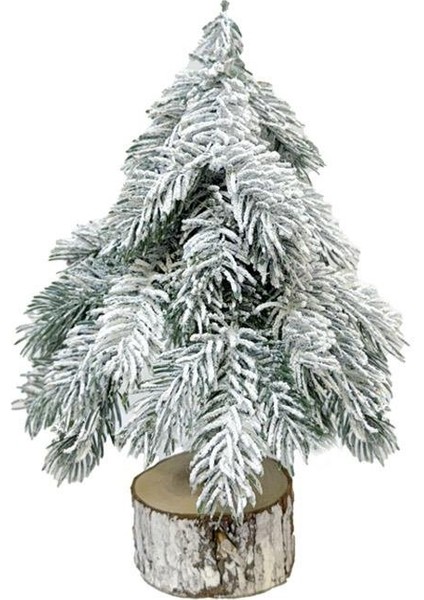 Yılbaşı Karlı Mini Ağaç Doğal Kütük Tabanlı Dekoratif Çam Ağacı 30 cm fiyatları