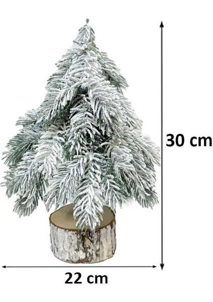 Yılbaşı Karlı Mini Ağaç Doğal Kütük Tabanlı Dekoratif Çam Ağacı 30 cm modelleri