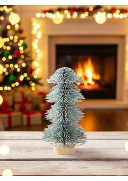 Mini Yılbaşı Ağacı Karlı Fırça Dallı Dekoratif Çam Ağacı 25 cm