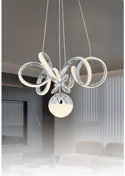 9168-1 Krom Kristal Taşlı LED Avize