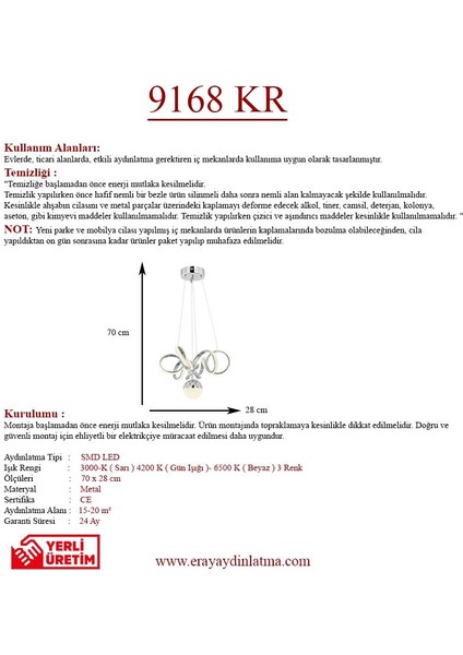 9168-1 Krom Kristal Taşlı LED Avize modelleri