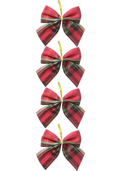 Yılbaşı Ağaç Süsü Dekoratif Ekose Kurdele Fiyonk Kırmızı Yeşil 8 cm 4'lü fiyatları