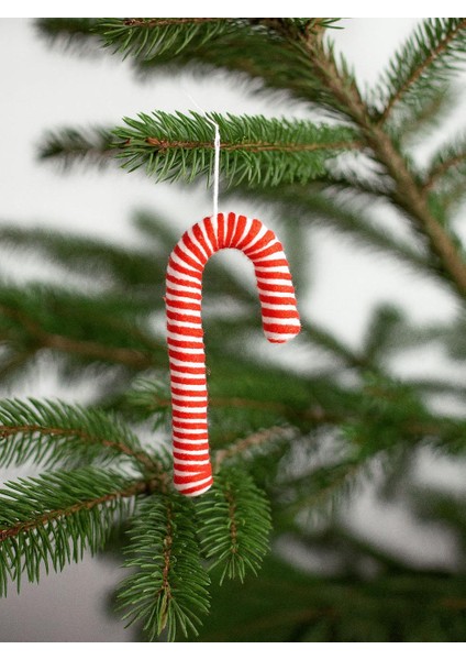 Yılbaşı Ağaç Süsü Kumaş Baston Şeker Figürlü Dekoratif Süs Kırmızı Beyaz 18 cm